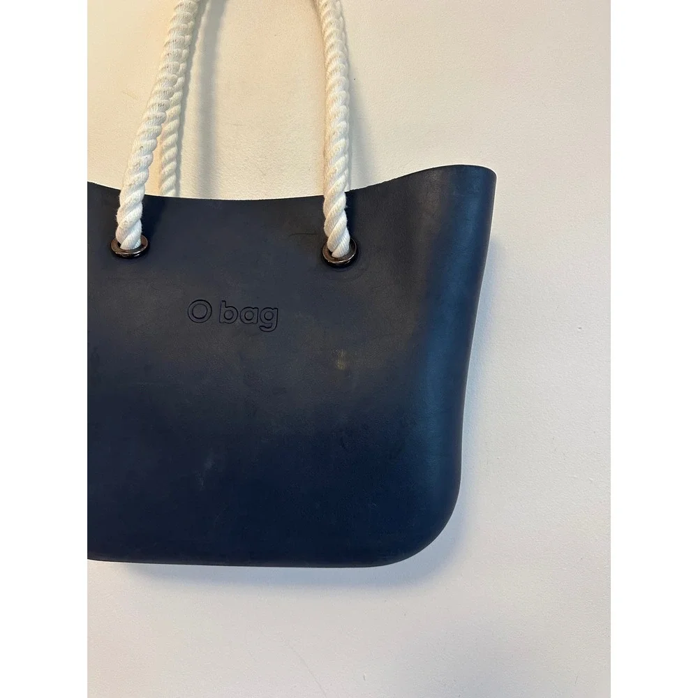 O Bag Classic Navy Blue Rubber Tote with Rope Handles & Interchangeable Straps